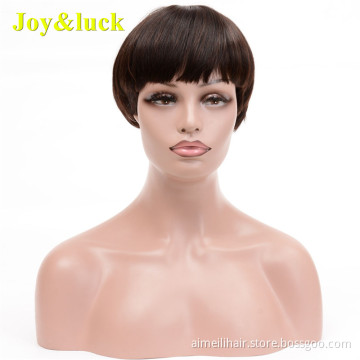 Wholesale Prices for Black Women Ladies Hair Wig With Bangs Party Dark Brown Natural Straight Pixie Cut Short Synthetic Wigs